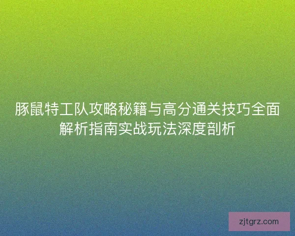 豚鼠特工队攻略秘籍与高分通关技巧全面解析指南实战玩法深度剖析